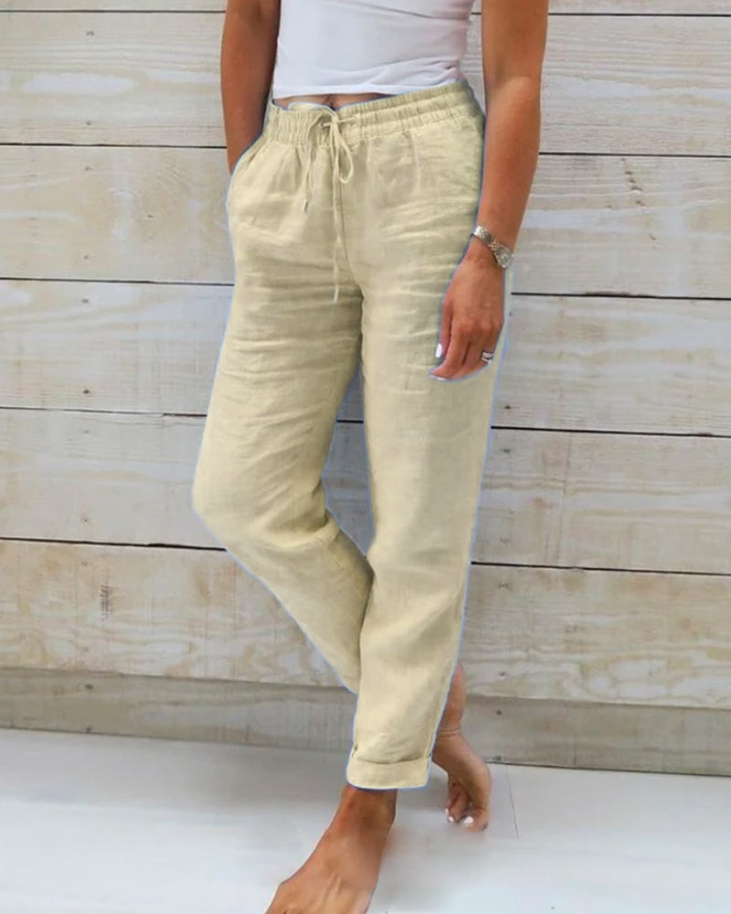 Pantalones de mujer de algodón y lino con cintura elástica – Cómodos, transpirables y de estilo casual 🥰