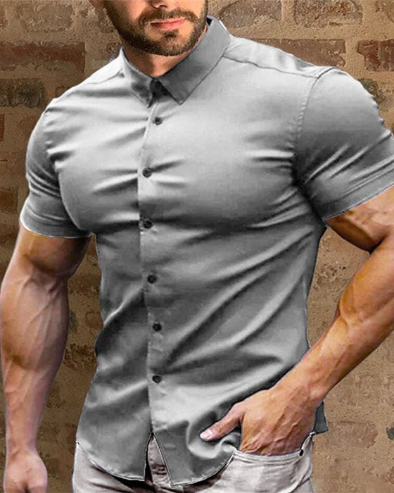Camisa elástica de manga corta para hombre