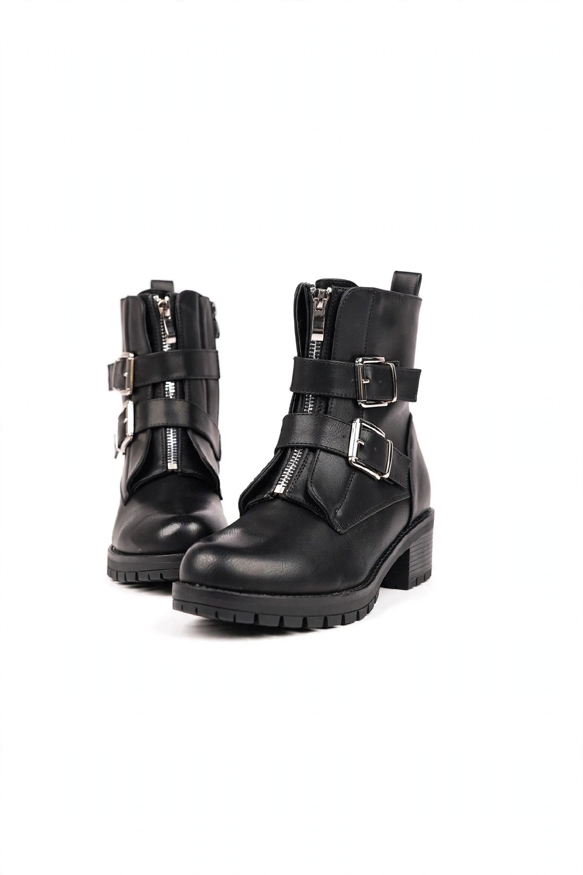 Botas moteras negras con hebillas plateadas - Lowie