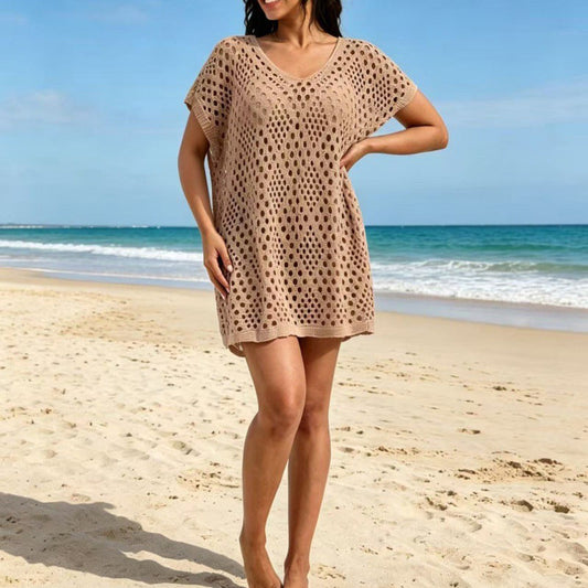 Cubrebaño de mujer con dobladillo y escote redondo: ligero, vaporoso y versátil para la playa, la piscina y los días calurosos