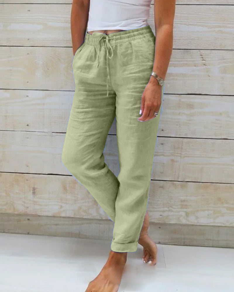 Pantalones de mujer de algodón y lino con cintura elástica – Cómodos, transpirables y de estilo casual 🥰