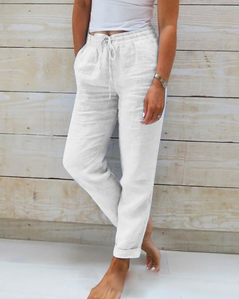 Pantalones de mujer de algodón y lino con cintura elástica – Cómodos, transpirables y de estilo casual 🥰