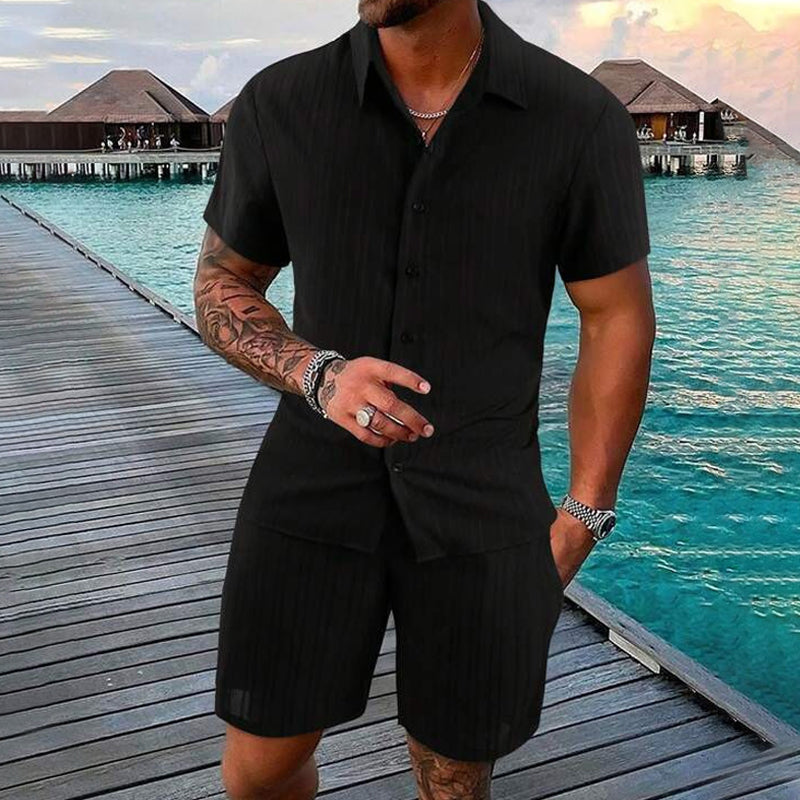 Conjunto informal para hombre: camisa de manga corta y pantalones cortos, holgados y cómodos para la playa y el tiempo libre