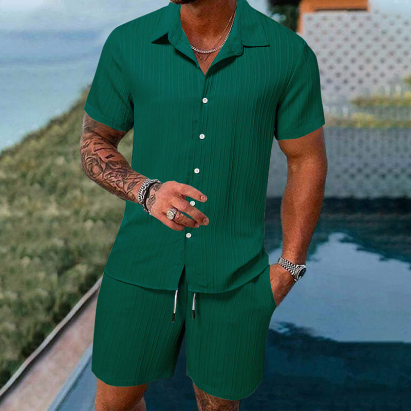 Conjunto informal para hombre: camisa de manga corta y pantalones cortos, holgados y cómodos para la playa y el tiempo libre