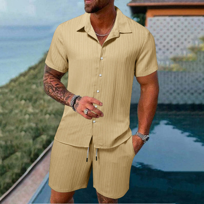 Conjunto informal para hombre: camisa de manga corta y pantalones cortos, holgados y cómodos para la playa y el tiempo libre