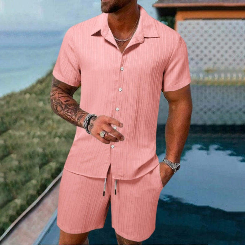 Conjunto informal para hombre: camisa de manga corta y pantalones cortos, holgados y cómodos para la playa y el tiempo libre