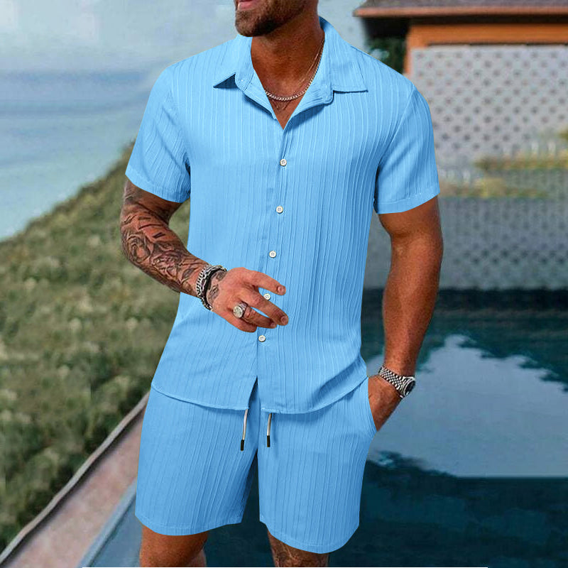 Conjunto informal para hombre: camisa de manga corta y pantalones cortos, holgados y cómodos para la playa y el tiempo libre