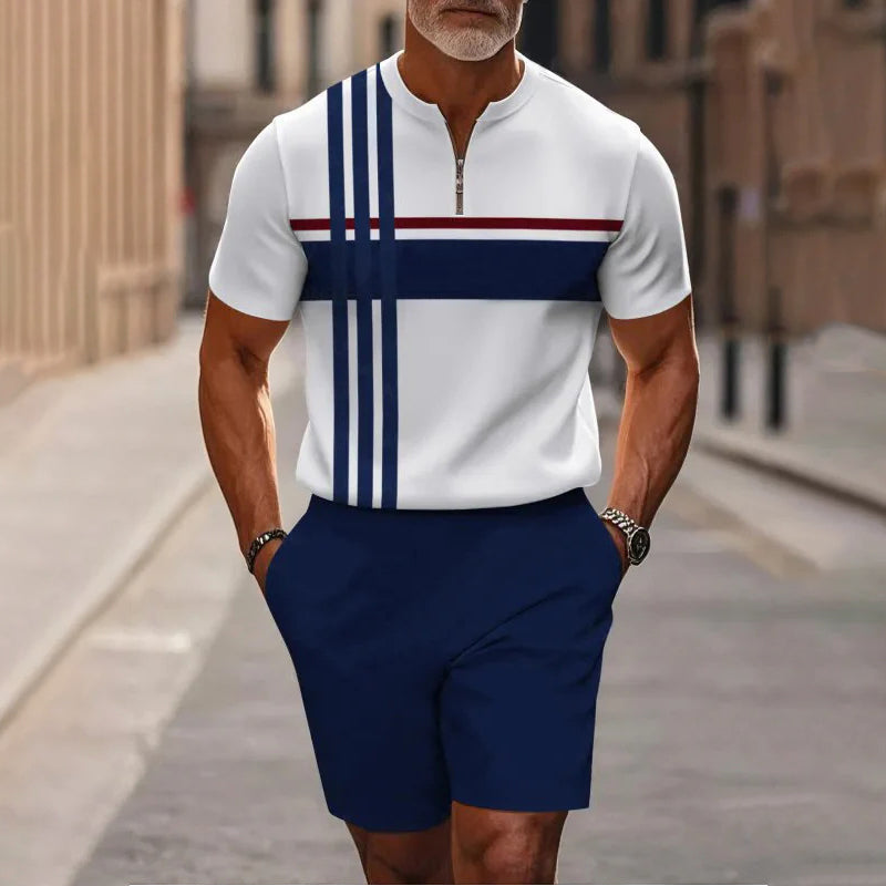 Conjunto de 2 piezas para hombre: camisa y pantalón corto con cremallera hasta el cuello, holgado y cómodo