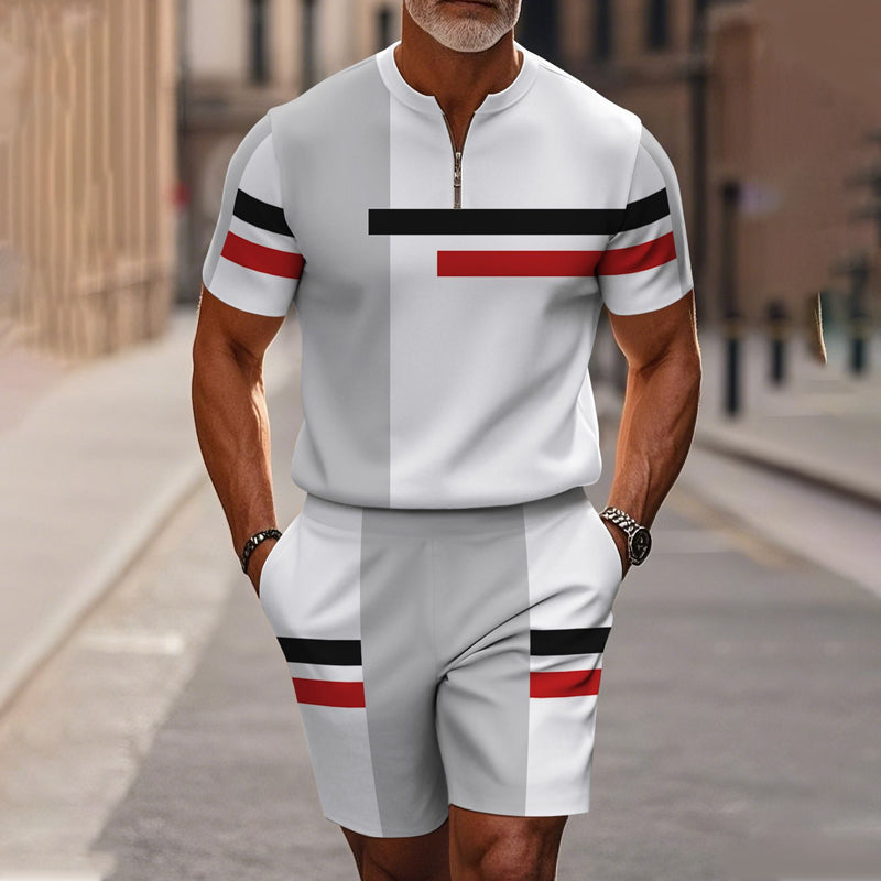 Conjunto de 2 piezas para hombre: camisa y pantalón corto con cremallera hasta el cuello, holgado y cómodo