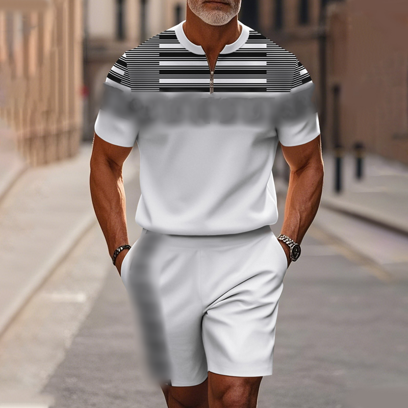 Conjunto de 2 piezas para hombre: camisa y pantalón corto con cremallera hasta el cuello, holgado y cómodo