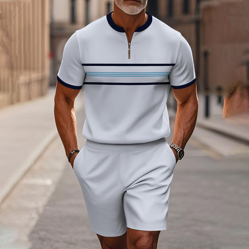 Conjunto de 2 piezas para hombre: camisa y pantalón corto con cremallera hasta el cuello, holgado y cómodo