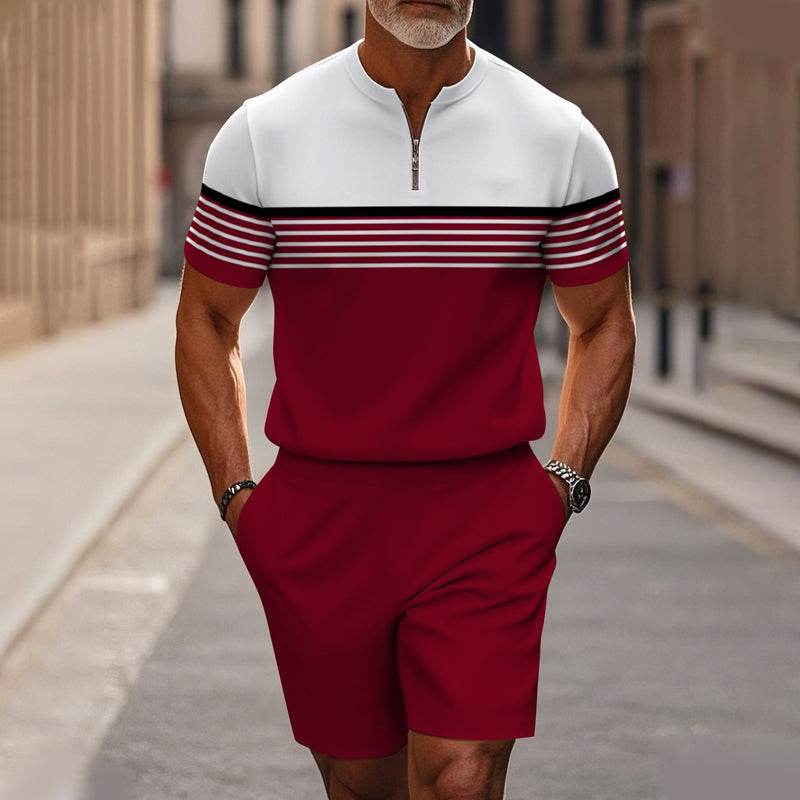 Conjunto de 2 piezas para hombre: camisa y pantalón corto con cremallera hasta el cuello, holgado y cómodo