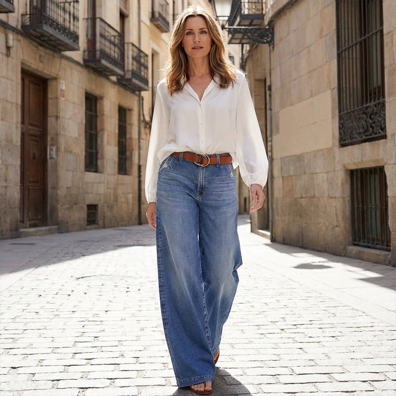 Pantalones vaqueros vintage de mujer de talle alto y pierna ancha