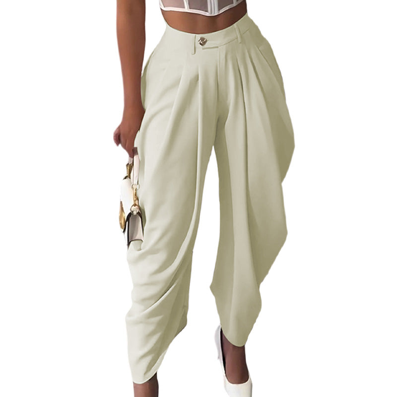 Pantalones casuales de mujer con cintura alta y pernera ancha
