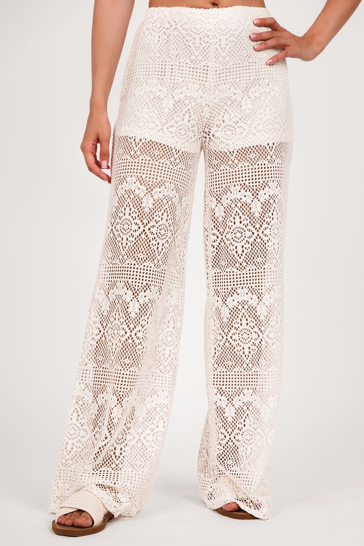 Pantalones anchos de ganchillo color crema - Ayden Precio normal 39,99 € 19,99 € - 50%