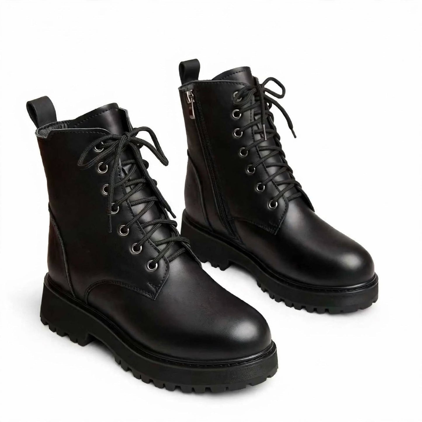 Botas de fondo grueso para mujer, botas cortas gruesas y cálidas para invierno, zapatos planos de algodón de cuero suave impermeables, botas de nieve para mujer