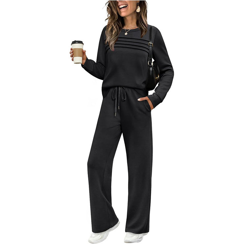 Conjunto de mujer compuesto por top de cuello redondo y pantalón con cordón ajustable💯