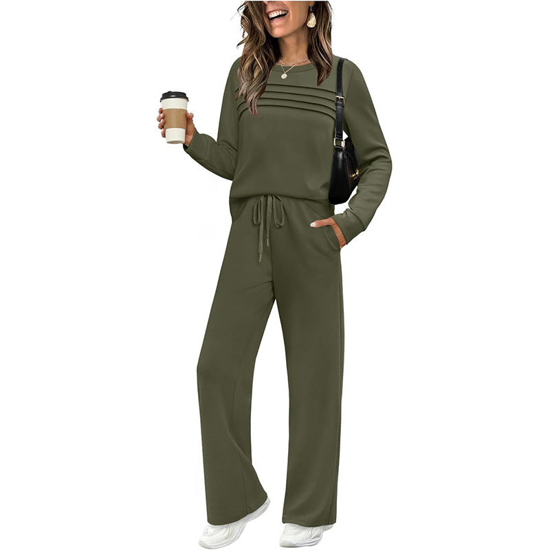 Conjunto de mujer compuesto por top de cuello redondo y pantalón con cordón ajustable💯