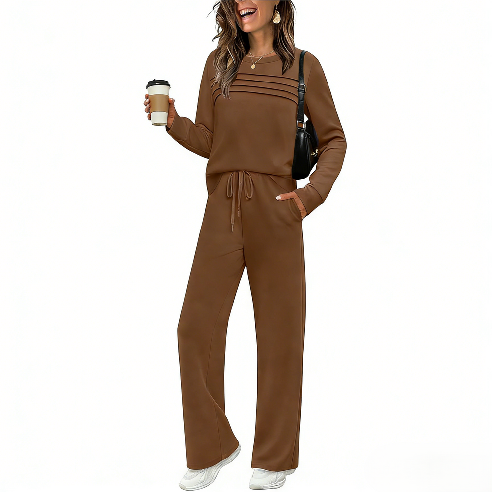 Conjunto de mujer compuesto por top de cuello redondo y pantalón con cordón ajustable💯