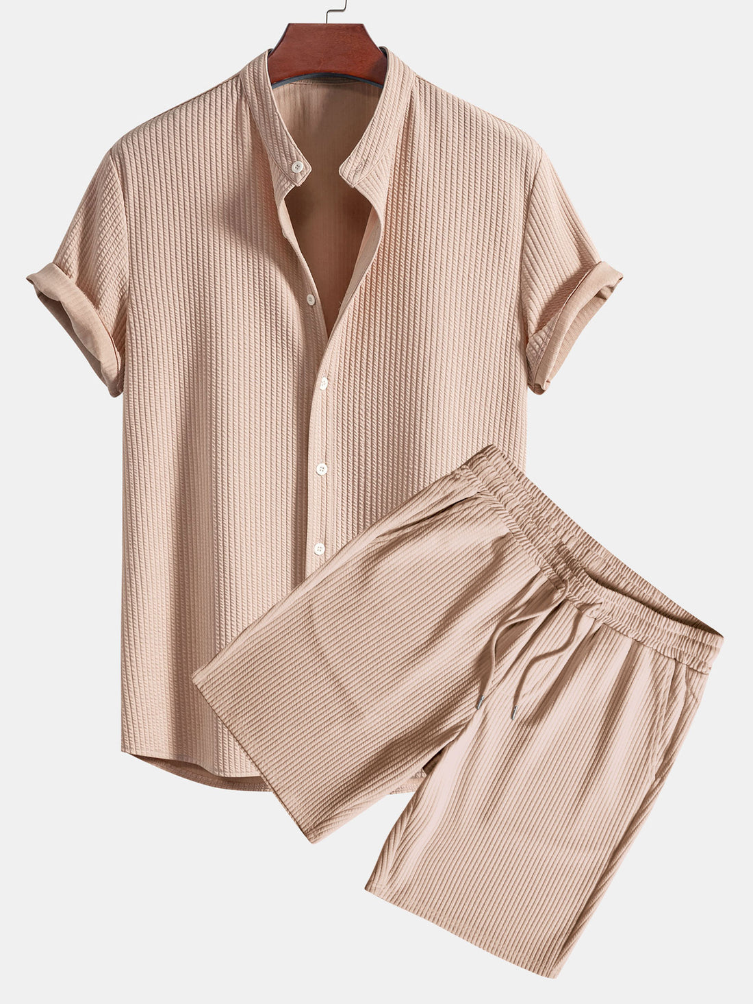 Camisa ajustada acanalada con cuello alto & Pantalones cortos