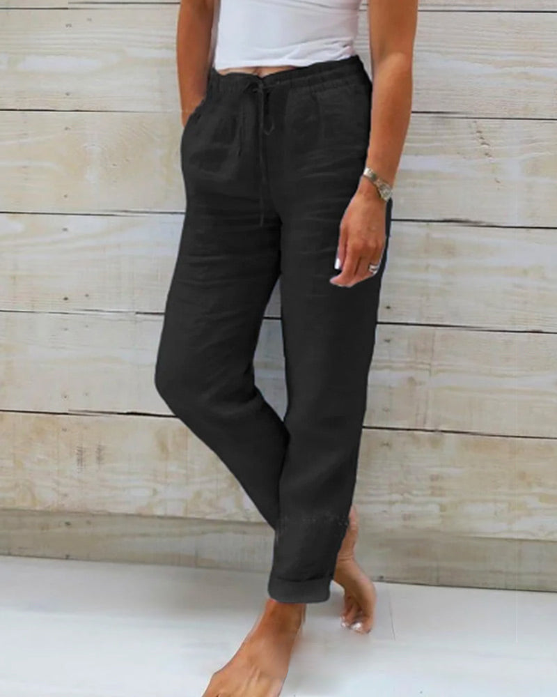 Pantalones de mujer de algodón y lino con cintura elástica – Cómodos, transpirables y de estilo casual 🥰