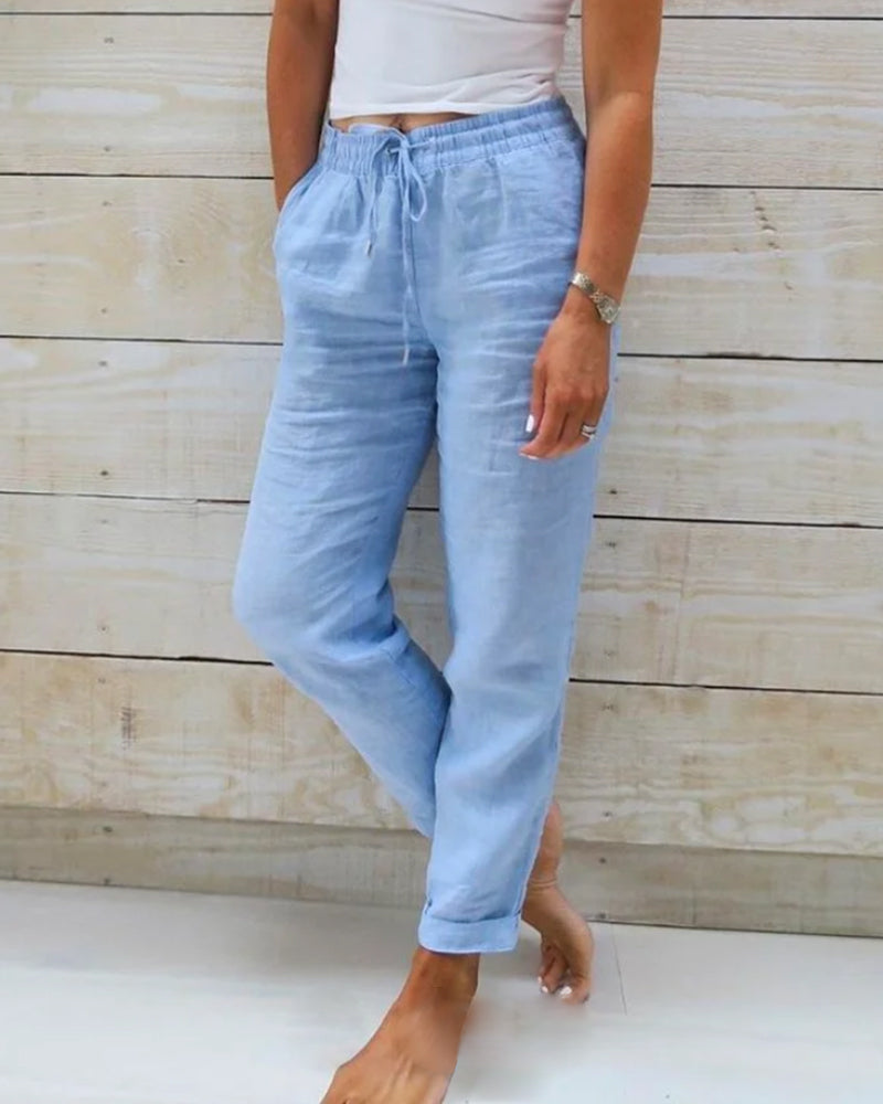 Pantalones de mujer de algodón y lino con cintura elástica – Cómodos, transpirables y de estilo casual 🥰