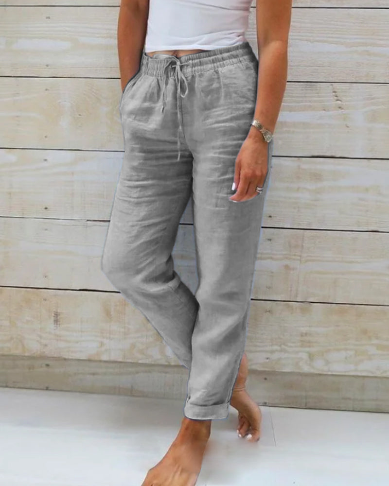 Pantalones de mujer de algodón y lino con cintura elástica – Cómodos, transpirables y de estilo casual 🥰