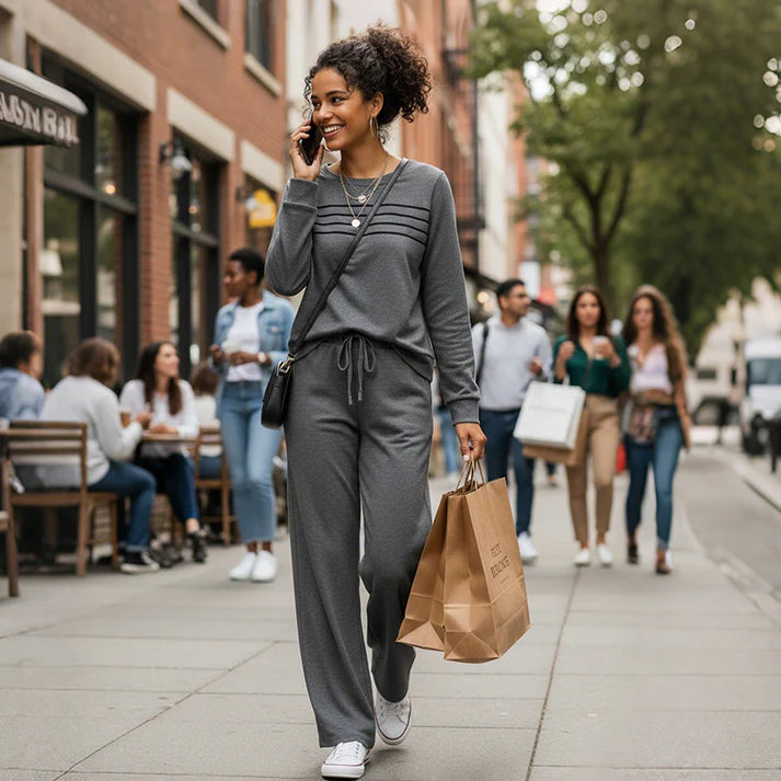 Conjunto de mujer compuesto por top de cuello redondo y pantalón con cordón ajustable💯