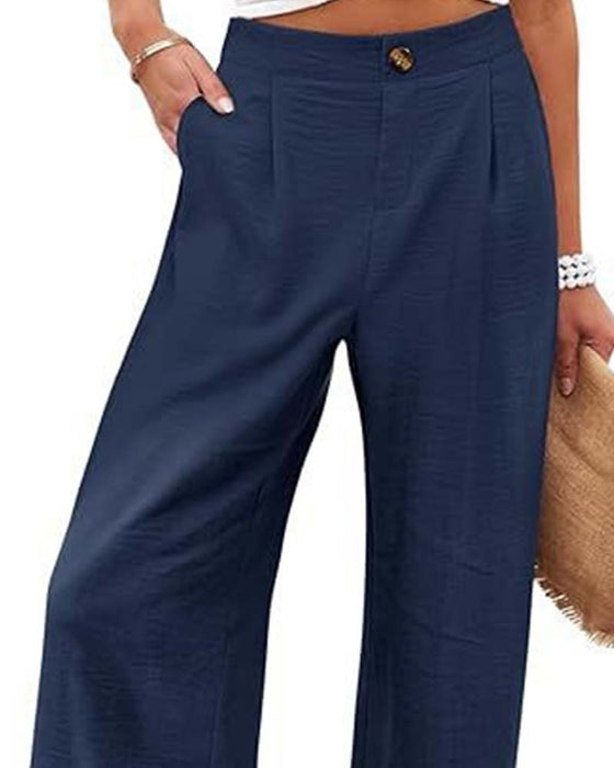 Pantalones con botón, cintura elástica, ancho