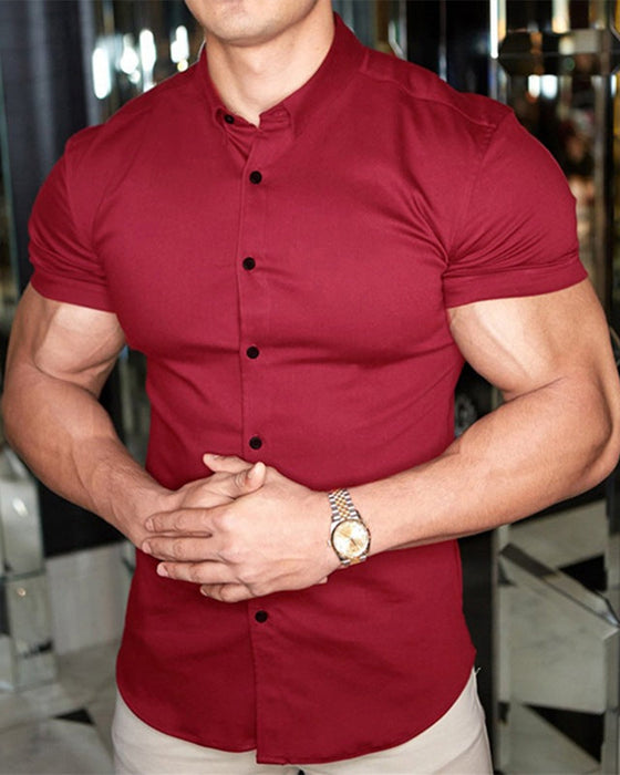 Camisa elástica de manga corta para hombre