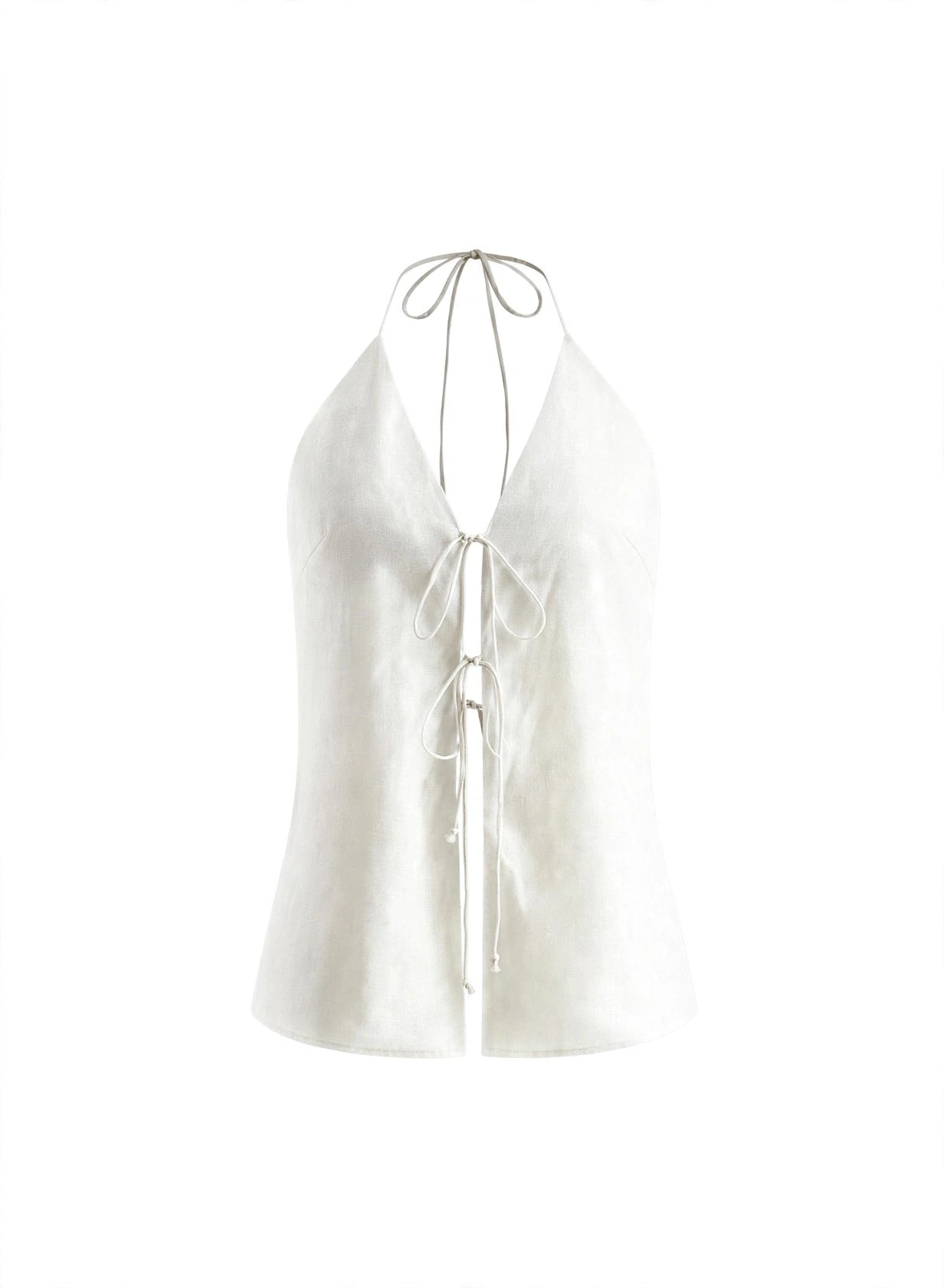 Conjunto de top halter sin espalda y shorts de algodón y lino.