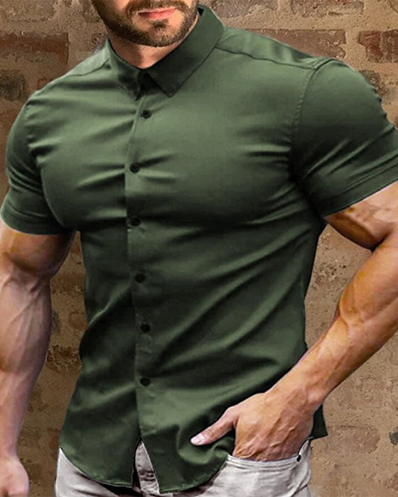 Camisa elástica de manga corta para hombre