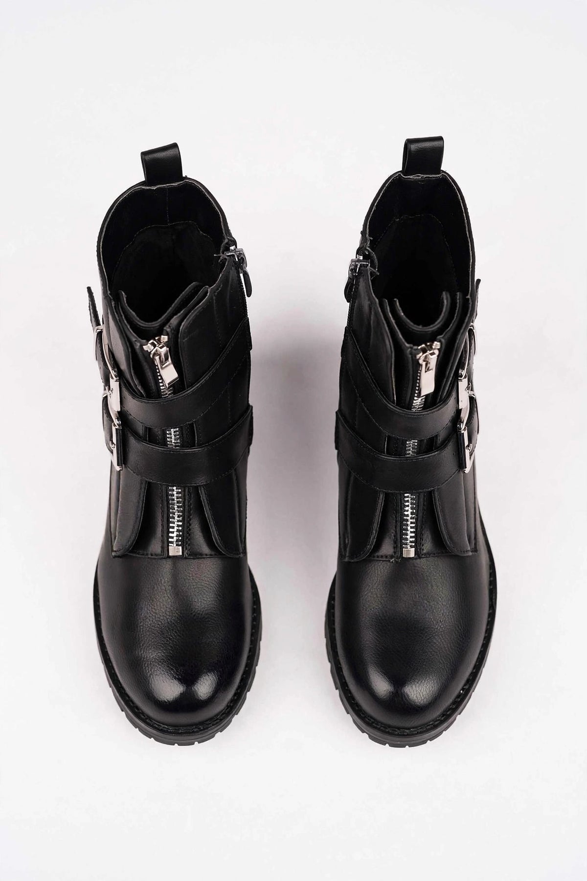 Botas moteras negras con hebillas plateadas - Lowie