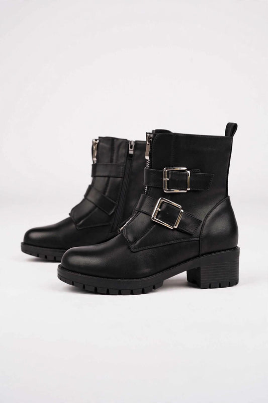 Botas moteras negras con hebillas plateadas - Lowie