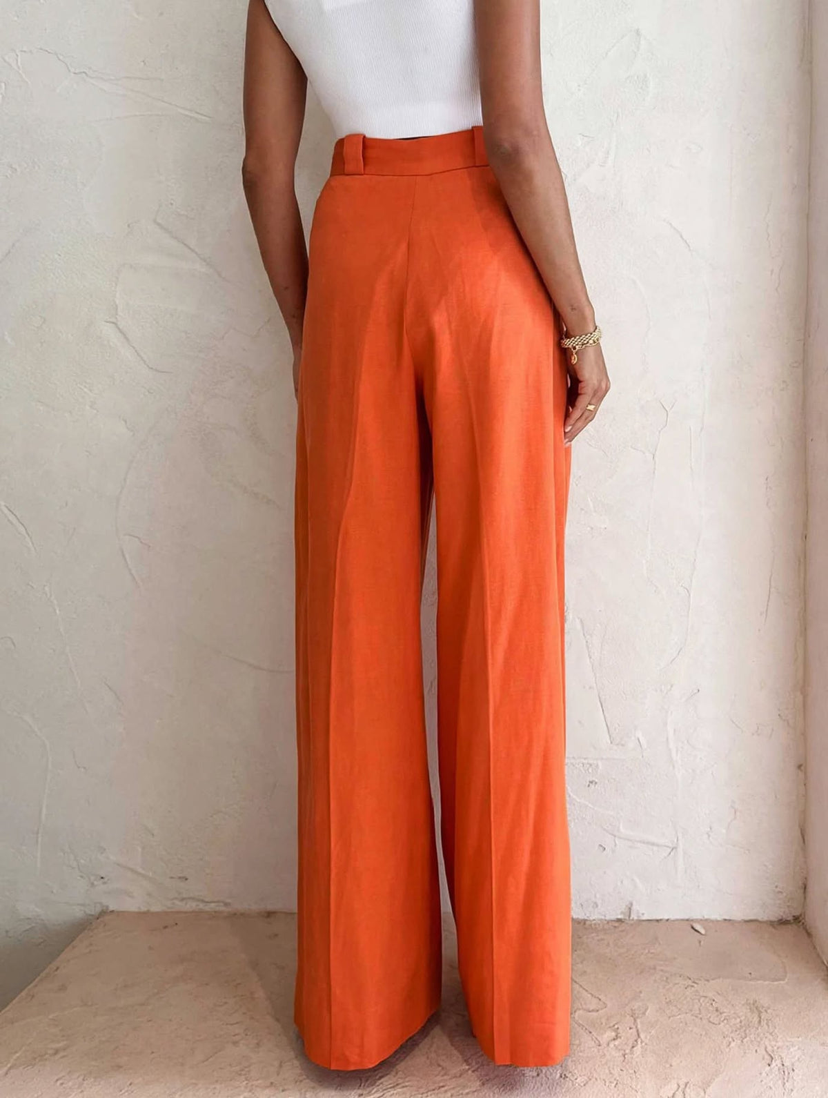 Pantalones de pierna ancha de lino y algodón con vitamina C de corte relajado
