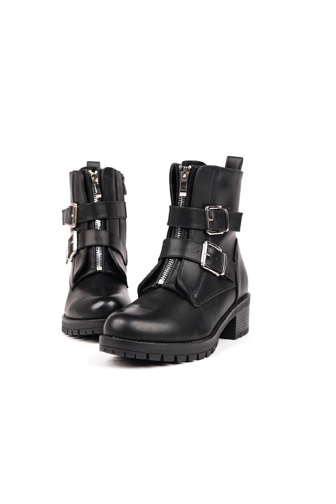 Botas moteras negras con hebillas plateadas - Lowie