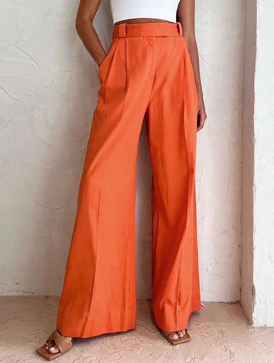 Pantalones de pierna ancha de lino y algodón con vitamina C de corte relajado