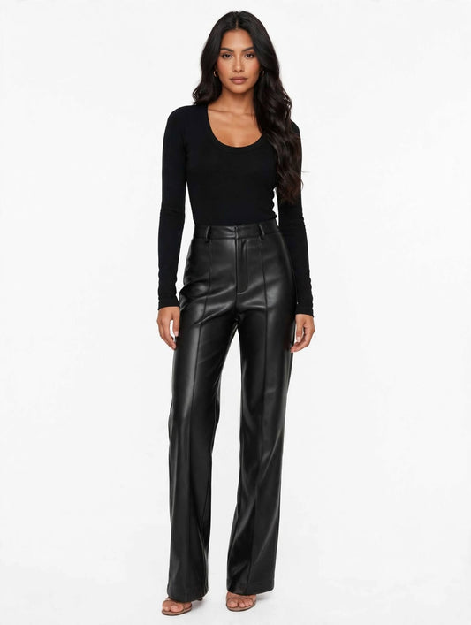 Pantalones de talle alto de piel sintética