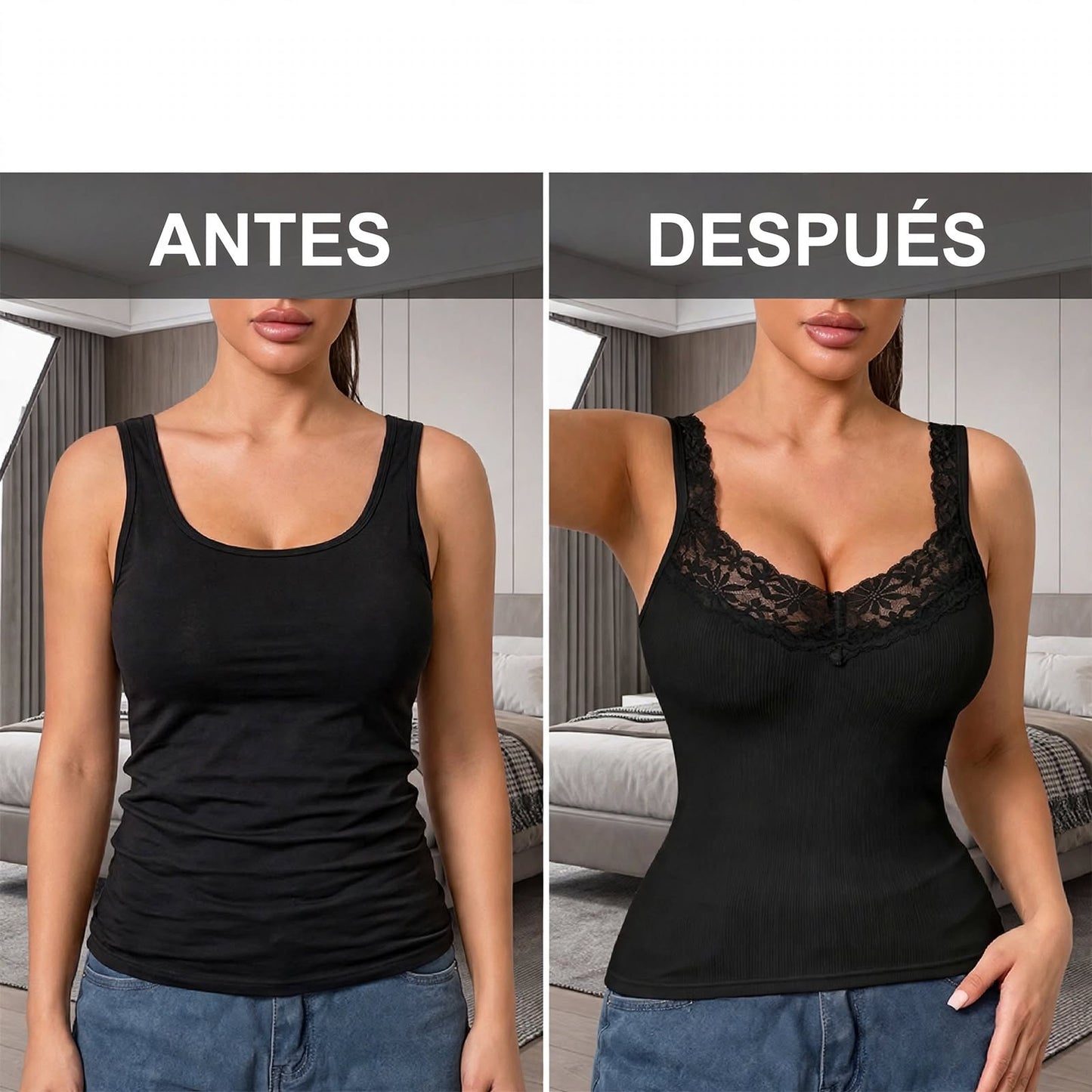 Camiseta sin mangas ajustada de encaje para mujer, tallas grandes