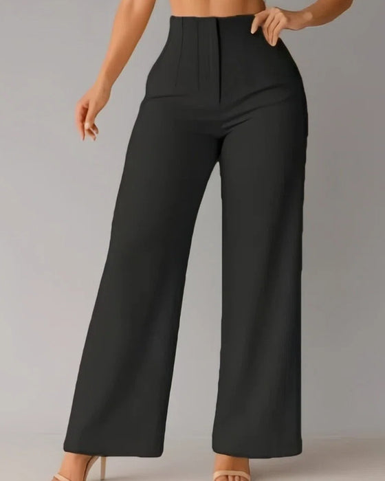 Pantalones lisos, blazer informal, pierna ancha