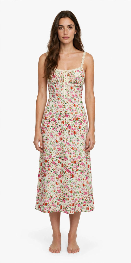 Vestido midi de tirantes con estampado floral
