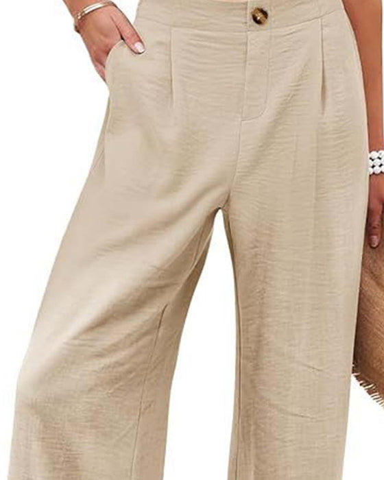 Pantalones con botón, cintura elástica, ancho
