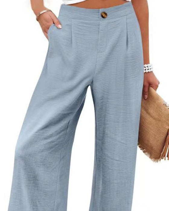 Pantalones con botón, cintura elástica, ancho