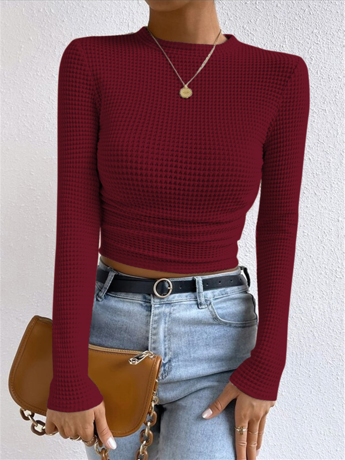 Jersey ajustado liso con textura de gofre