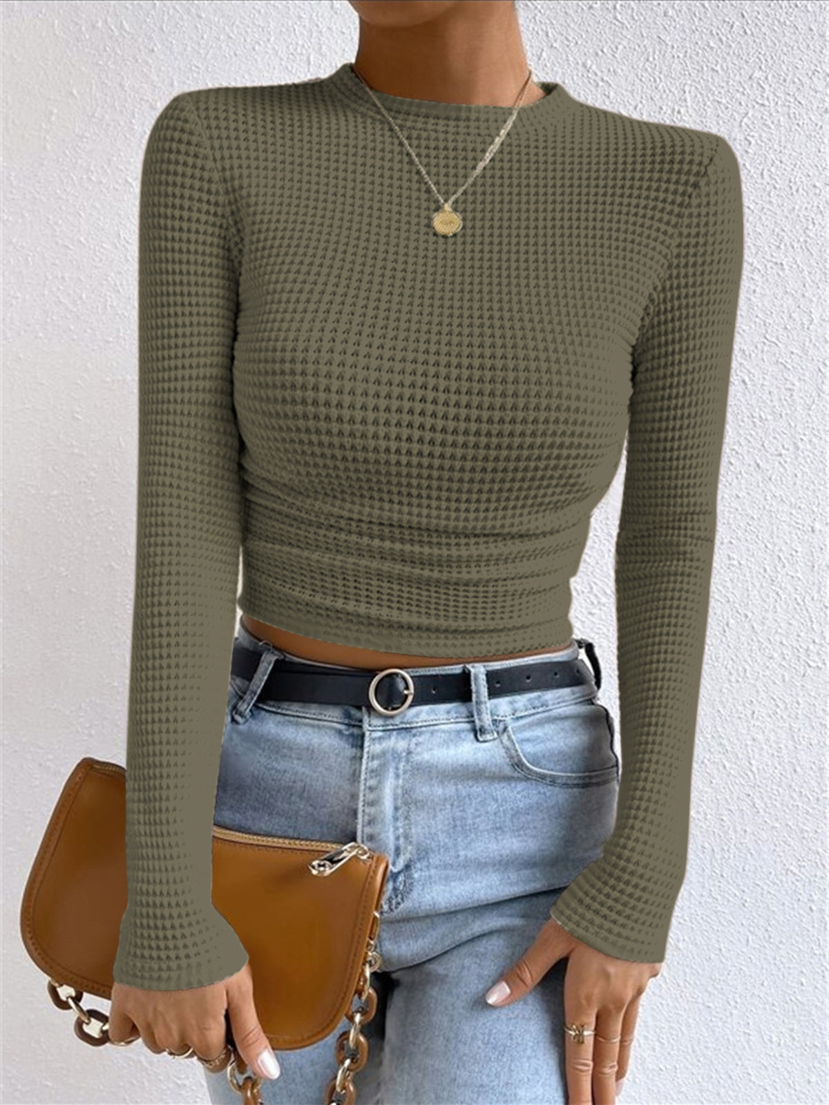 Jersey ajustado liso con textura de gofre
