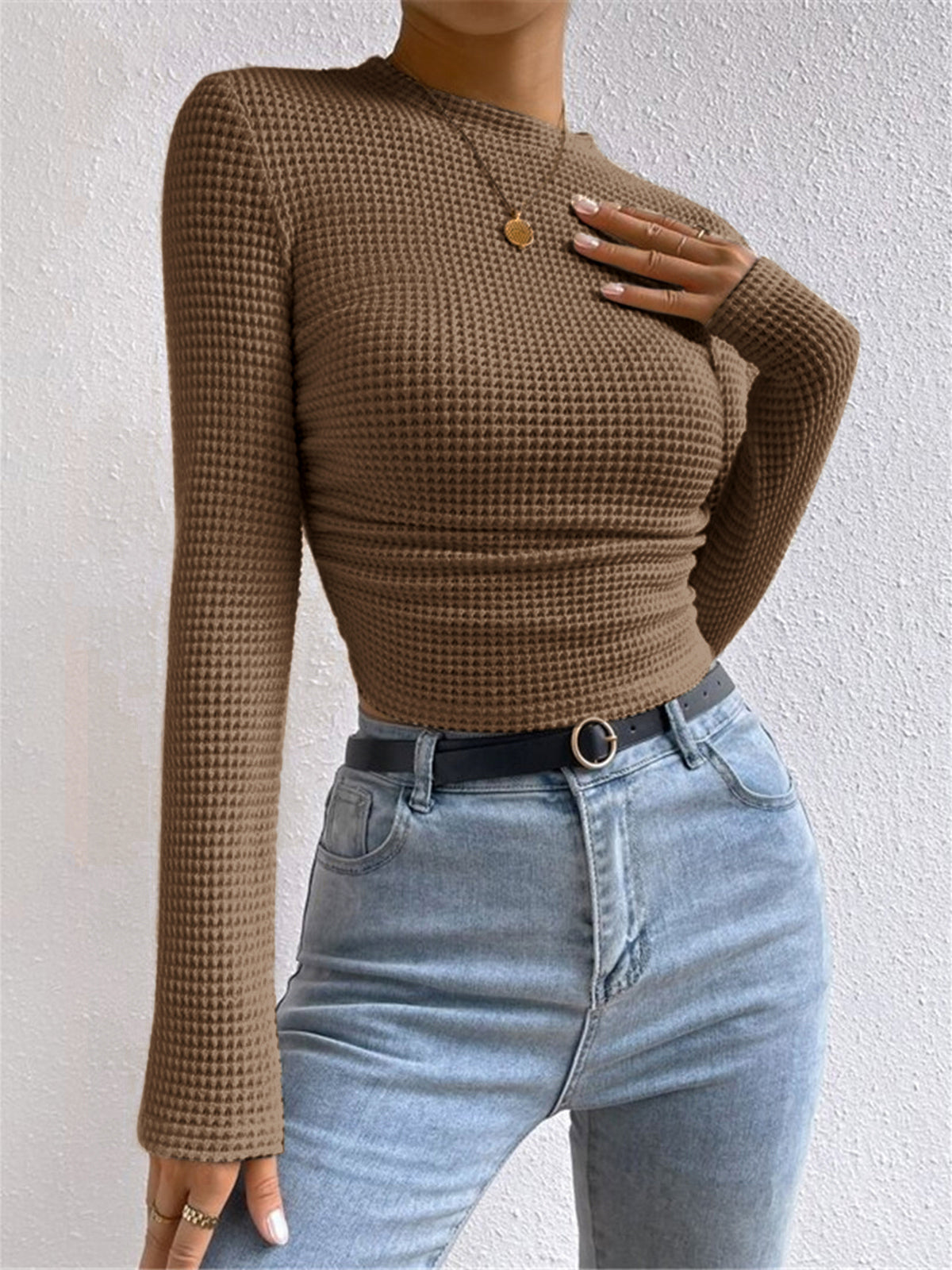 Jersey ajustado liso con textura de gofre