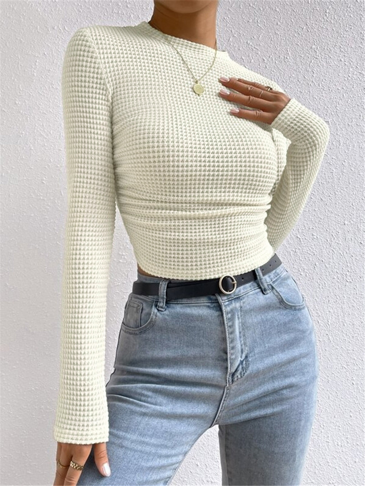 Jersey ajustado liso con textura de gofre