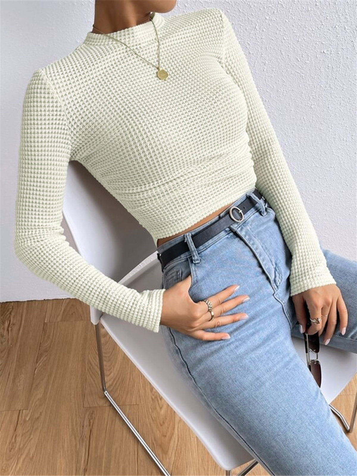 Jersey ajustado liso con textura de gofre