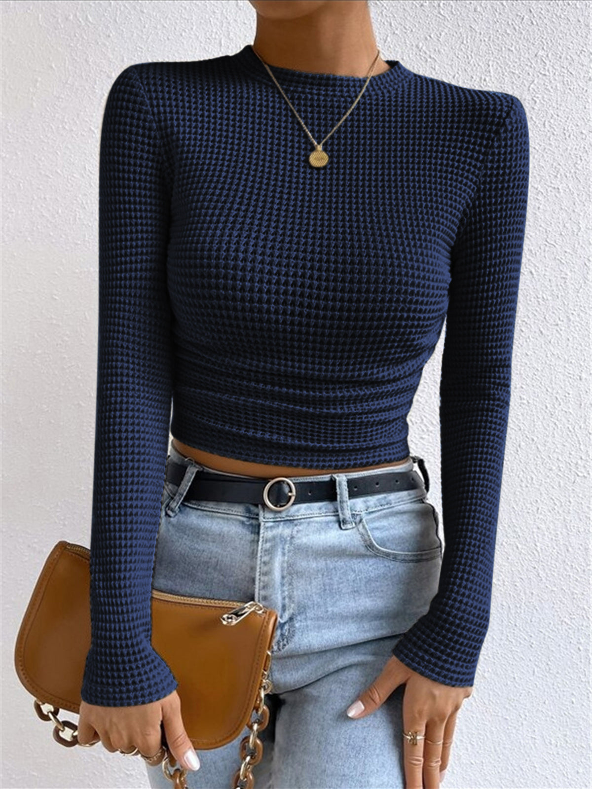 Jersey ajustado liso con textura de gofre