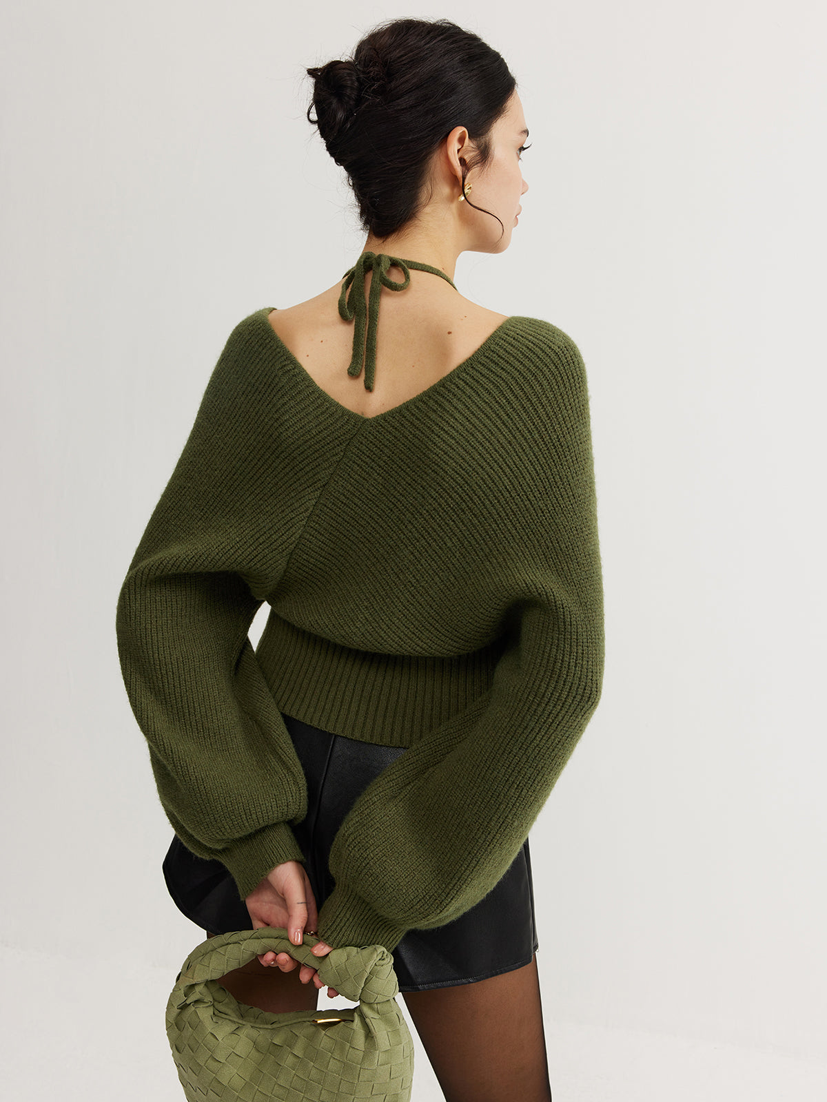 Top de punto halter con mangas murciélago 2 en 1